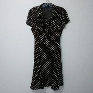 Reitmans Brown and White Fit Flare Polka Dot Midi Dress